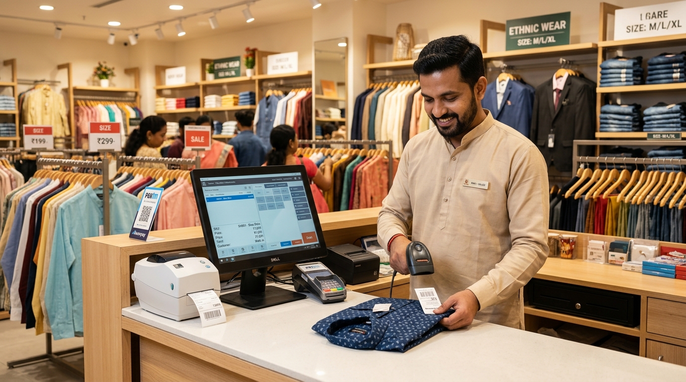 The Definitive Guide to Garment & Clothing Store Billing Software in India (2026): Size-Color Matrix, Thermal Barcodes, Dual GST & Deadstock Control